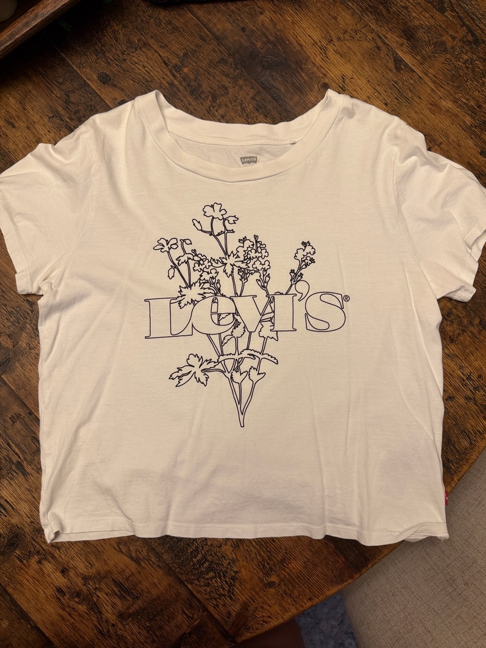 Levi's White Tee with Navy Floral Logo - Women's Short Sleeve
